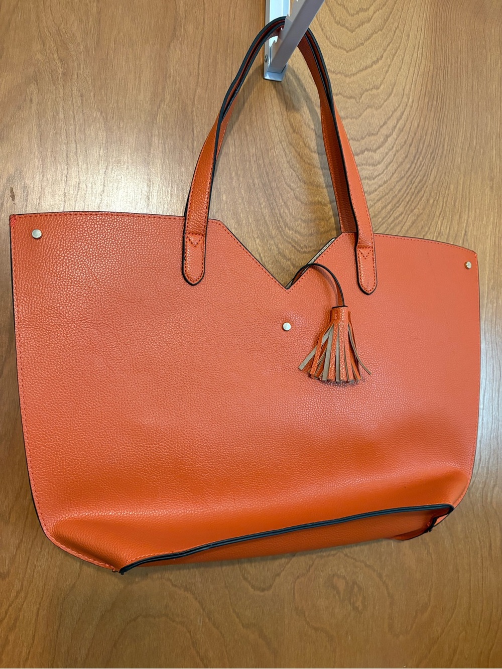 Neiman Marcus Orange Pebbled Leather Tote with Tassel
